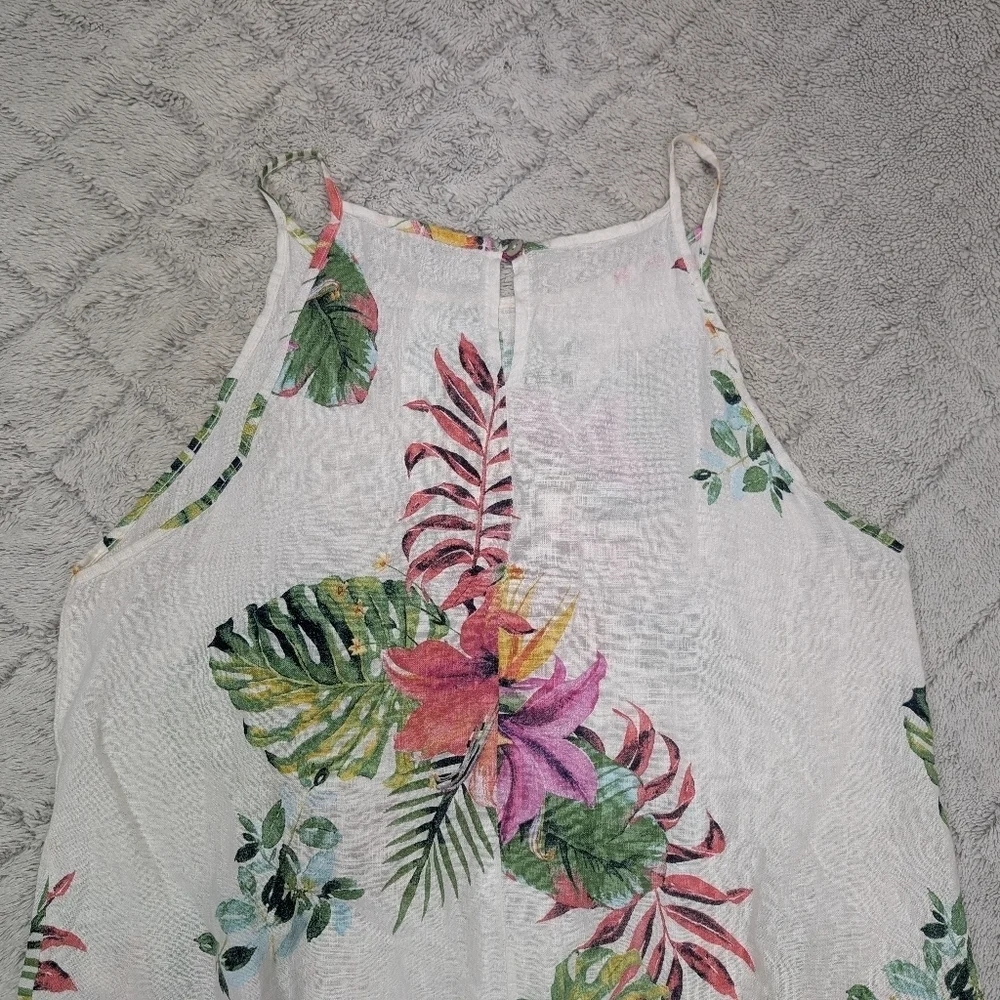 Lungo Larno Dress Dress Womens L White Floral Linen Beach Midi Sleeveless Coast